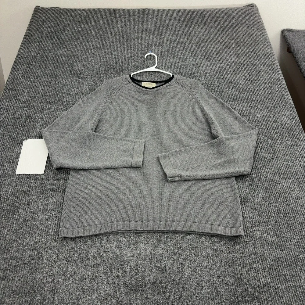 J Crew Sweater Mens XL Grey Cotton Raglan Crewneck Classic Minimalist
